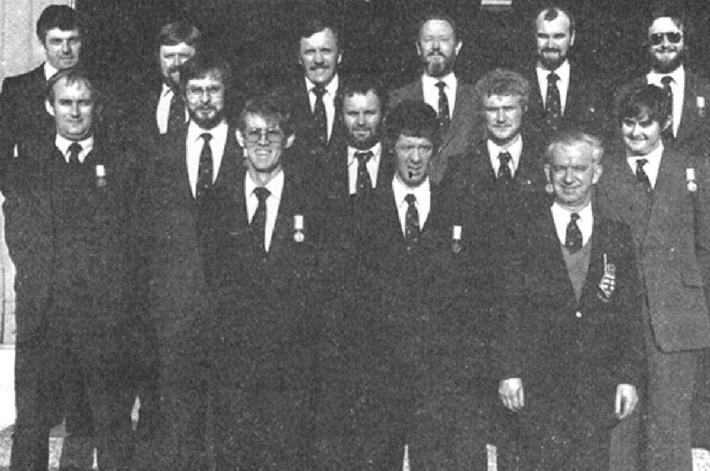 Falklands War Medal Presentation STON Staff from Devonport 
Includes Messrs Priter,Taylor, Edgecombe, Ormerod, Spy and Searle. NB Edgecombe and Ormerod were survivors from the sinking of the Atlantic Conveyor. 
