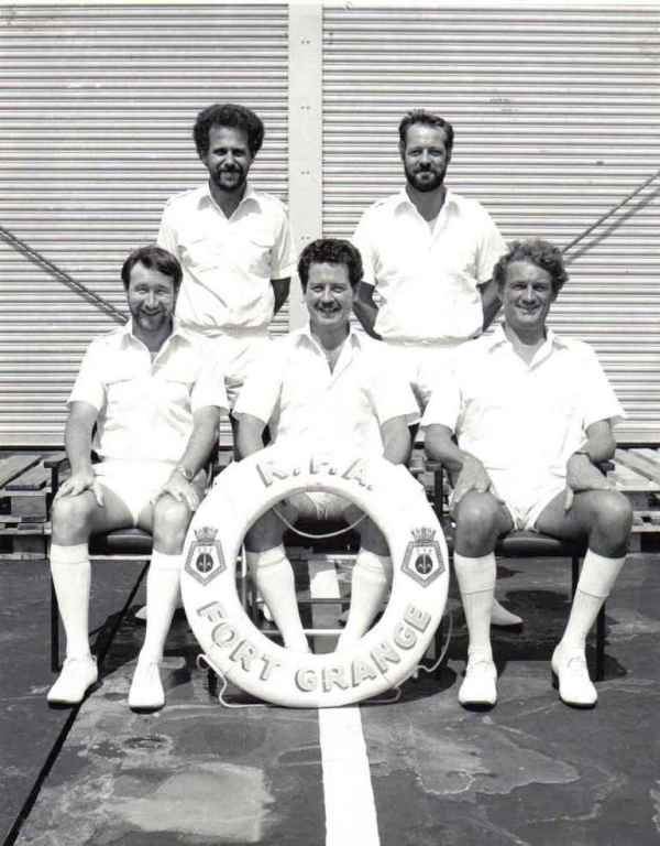 STON Officers RFA Fort Grange 
Back L-R. Mike Smith, Bob Harris.  
Front L-R. Ray Hooper, Jim Devine, Archie Moores
