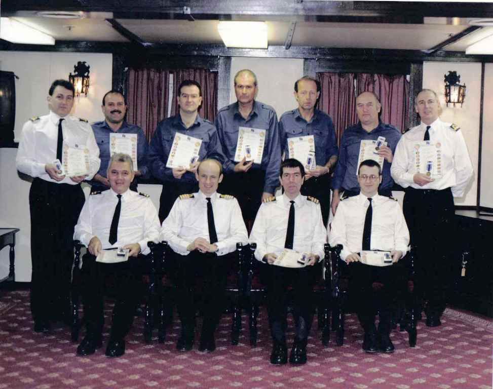 STON Medal Presentation RFA Fort Grange 
Back Row Knight, Wilson, Morgan, Ogg, Davies and Barber 
Front Row Soden, Pelley, Nicholson and Lapham 
