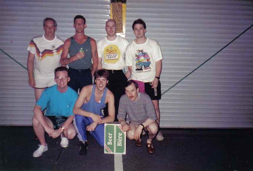 RFA Fort Austin Sports Day Gulf 1991 
Back Row L-R Harry Cotton, John Adaway, Davy McIntyre, Derek Lendrum 
Front Row L-R Frank Markey, Stevie Jones, George Hunter 

