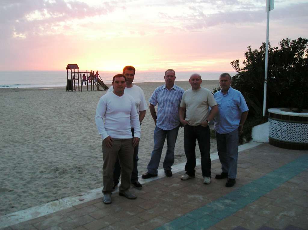Fort George at Rota
Left to right, Matt Burton, AO, now in the RFA as LHSA.  Second left, Tony Goodall, STO(N) now working in Portsmouth.  Third left me, Planner.  fourth left Andy Lennon PTO.  Finally Tommy Hamilton SOAS.    

