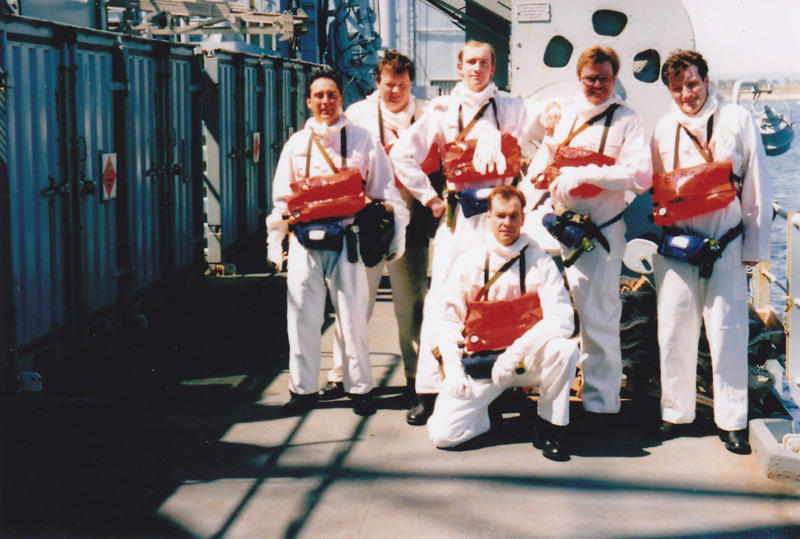 Paul Lewis, Drew Gibson, Andy Bishop, Martin Phillips,Tom Marchbanks and Dougie Henderson.
RFA Regent 1990 

