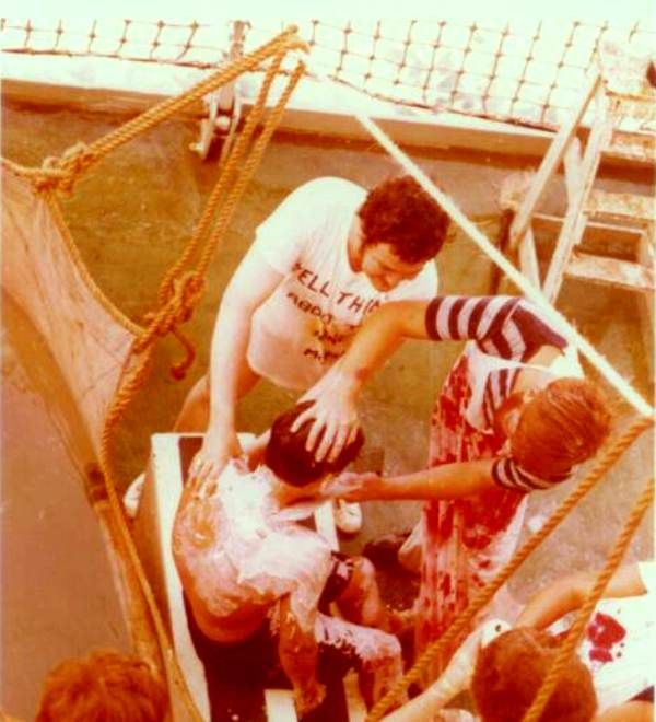 Tarbatness - April 1977
Yours truly getting shaved by the Barber, Keith Preston (Purser) with  Mike "Chunky" Black in a supporting role.
