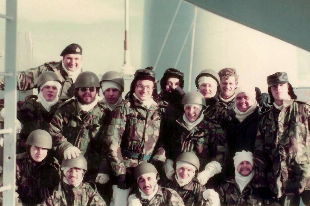 Fort Austin Gun Crews 1982
Richard Sim. Back row: John (Harry) Worth, ? ? ? ? Middle row: Graeme Harkup, ? Les Austin, ? ? Front row: Michael Brown, ?,  Freddy Abbas, ?, Willy Travis. 
