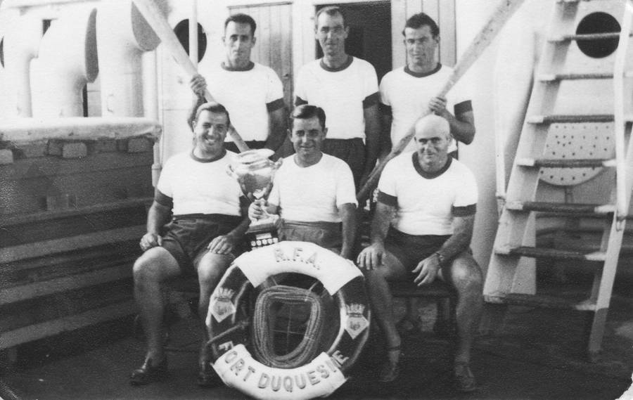 Fort Duquesne - Winning Whaler Team 1956
Rear: Tony ix-Xila , Lozzy,  the late Louis Grima.
Front: Harry Bugeja, Domicellu, Tony ta' Palma.

