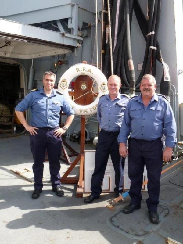 Tony Goodall, Charles Brennan Craddock and SA1 Clulow
 RFA Fort Victoria, Salalah last week.

