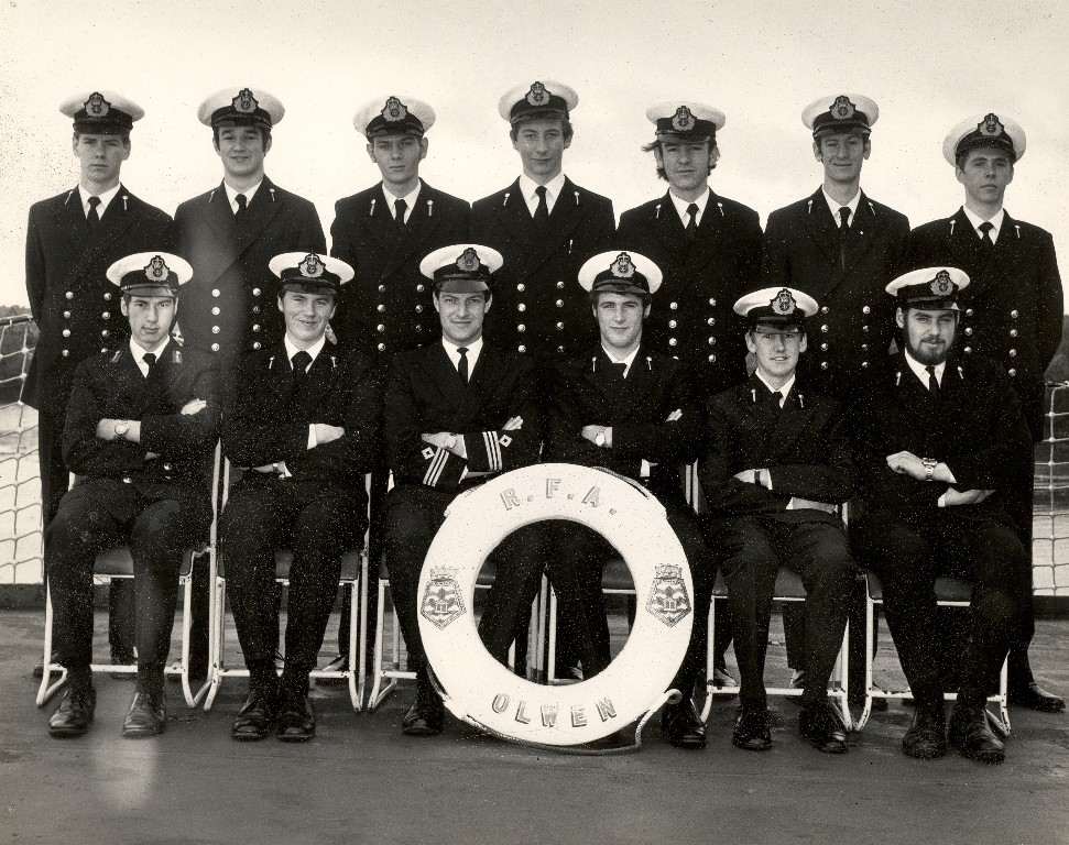 Olwen CTU
P.J.Lannin CTO. Olwen  Oct-74 to July-75.
Back: L-to-R: D.Waters, S.M.O.Conran, Cadet(Eng), M.Harper, N.Sarel, V.B.Ramsay-Smith, J.K.Stoker
Front: L-to-R: Cadet(Eng), J.Burrows, CTO. P.J.Lannin, E.J.Durkin, B.Dixon, Snr.Cdt.George
See [url=http://rfaaplymouth.org/rfaaphotoarchive/albums/userpics/10001/RFAJournal.PDF]A Cadet's Journal.[/url]

