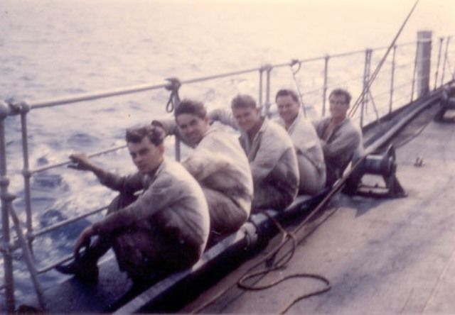 Dayworkers Tidereach 1965
l to r: Junrs Robin Harvey, Geoff Worham, Roger Blackman, 2nd Eng Pat Fleming, 3rd Eng Bob Gilston
