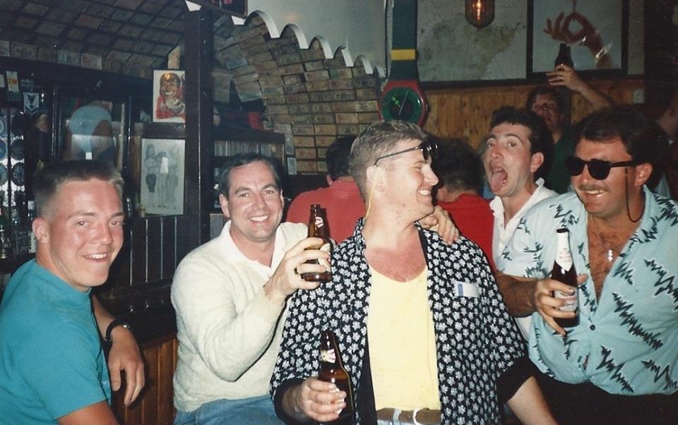 Fort Grange crew 1989, Crete.
Fort Grange crew 1989 at Crete, outward bound to Persian Gulf with Mark Guest wearing the snazzy ( ? ) shirt. Includes Steve Strange, 2 x USN, Phil Cootes RN and Chaz Co RN.
