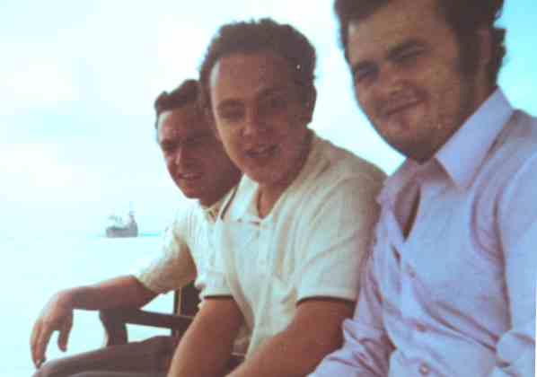 Tam Adam, Stuart Murray, Alan Wainwright. Bombay 1975. RFA Tidesurge.
