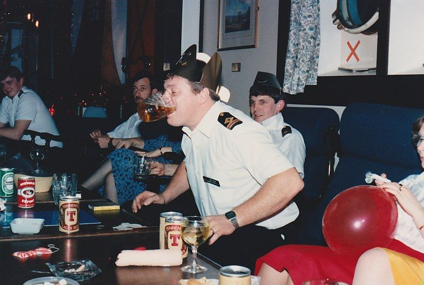 Geoff Stokes 
Fort Grange Xmas 86, bet you I can drink a pint without using my hands.
