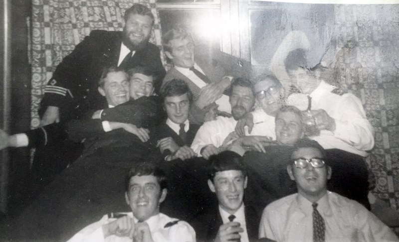 Names Wanted, circa '60s or '70s
Names Wanted, circa '60s or '70s. Suggestions so far:
Top left: Mel Whatmough 2EO, the first head on the left below him looks like Dave Hudleston Eng Cadet. The head above the chap with glasses at extreme right lower maybe Nick Ball Eng Cadet and eventually Cdre Eng.  WIth beard in middle to the left of chap with glasses is Derek Holden (certificated 1st Class Eng).
