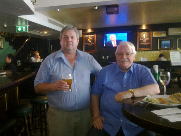 John Littlechild and Mick Spear
Having a few lunchtime scoops at Molly Malone's Bangkok Thailand May 2012
