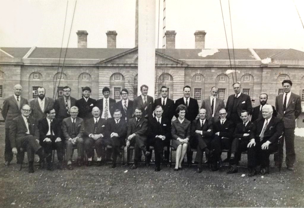  Royal William Yard Plymouth 
Heads of Catering Department course, held on 22nd April 1971. 
<-- From John Littlechild.
Front Row L-R Horace Cox, Eric Johnson, J.Smith, P.Millar FMT74a, W.L.T.Anderson FMT74c, Gordon Butterworth MS, R.L.Swalwell FMT74c, Meg Jenkin DGDA12, A.Webber I.O. Nigel Tucker, Mike Otway and Frankie Payne. BACK ROW George Bainborough, A.W.Reid, Ray Strevett, Nigel Chapman, Keith Truscott, John Chadwick, A.S.Pryce, Mike Taylor, Gordon McWilliam, Charles Scott, Andy Sykes, Harry Biggs and Roy Wells.
