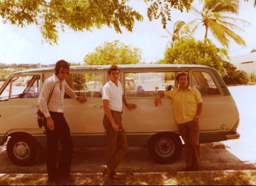 RFA Lyness
Ashore in Barbados. Allan Shaw clerical officer, Geoff Williams ASTO(N), Malcolm Huntingdon SOG'D'.
