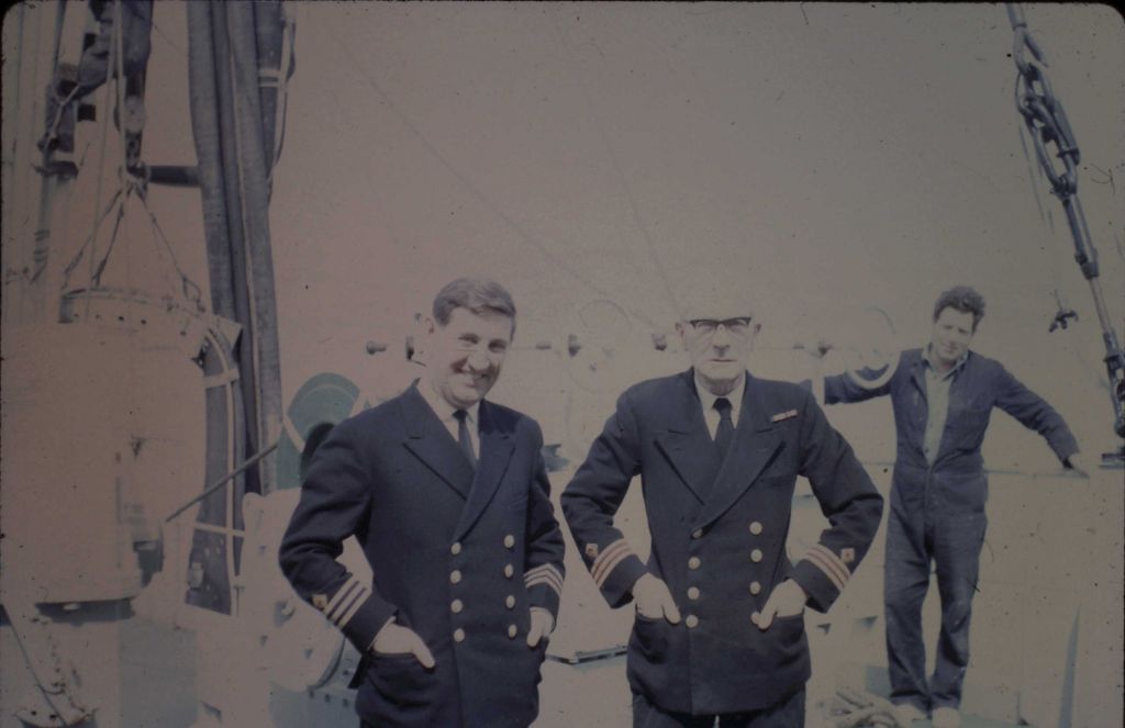 Olmeda, May 1968,at sea.
Second engineer and Doctor, names not remembered.  
