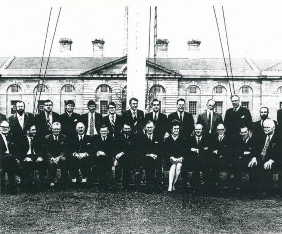Pussers Galore
A course at Royal William Yard, 22 April 1971, when the Accounts and Catering divisions were amalgamated.
Front: HWF COX,  E JOHNSON, J SMITH, P MILLAR (74A), WLT ANDERSON (74C). Capt CG BUTTERWORTH (MS), RL SWALLWELL (74C), MISS MB JENKIN (DGDA12/RFA), A WEBBER (IO), NF TUCKER, M OTWAY, FM PAYNE.
Back: GH BAINBOROUGH, AW REID, RG STREVETT, N CHAPMAN, KR TRUSCOTT, J CHADWICK, AS PRYCE, MF TAYLOR, GRB MCWILLIAM, CI SCOTT, AG SYKES, HL BIGGS, RA WELLS. 

