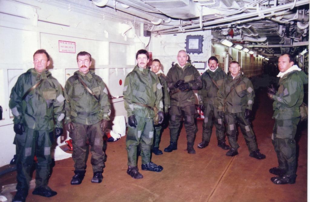 Messrs Dave Spry, Chic Fallon, Ray Evans, Richard Sprague, ?.  ?, John Dalton and ?
RFA Fort Grange 1990 Gulf War 
