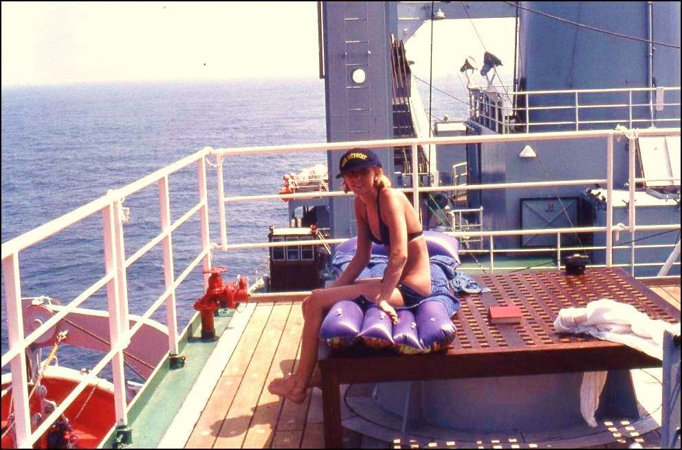 RFA Lyness 1976
Returning to Plymouth from Florida. Wendy Packer having a smoko break.
