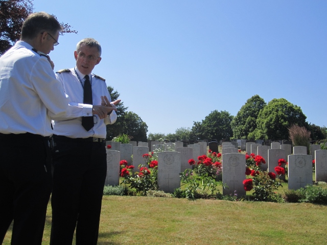 John Hood and Pat Prunty in the military ceremony section at Torquay Crematorium
