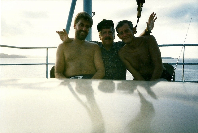 Three Amigos
Laurence Doyle, Barry Thompson, Dennis Barker, on the jolly boat deck. Oakleaf.
