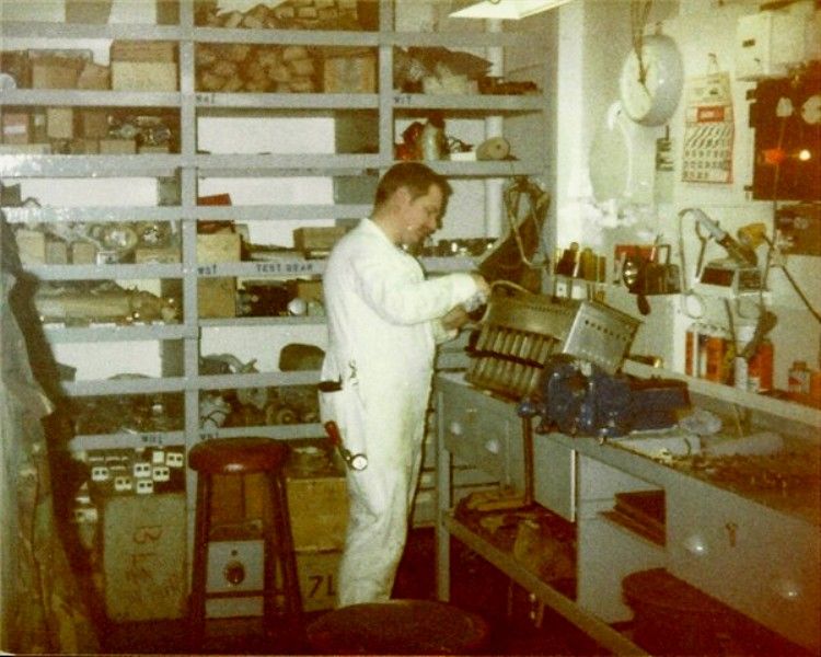 Bob Roullier
 in the Electrical workshop Tidespring 1983
