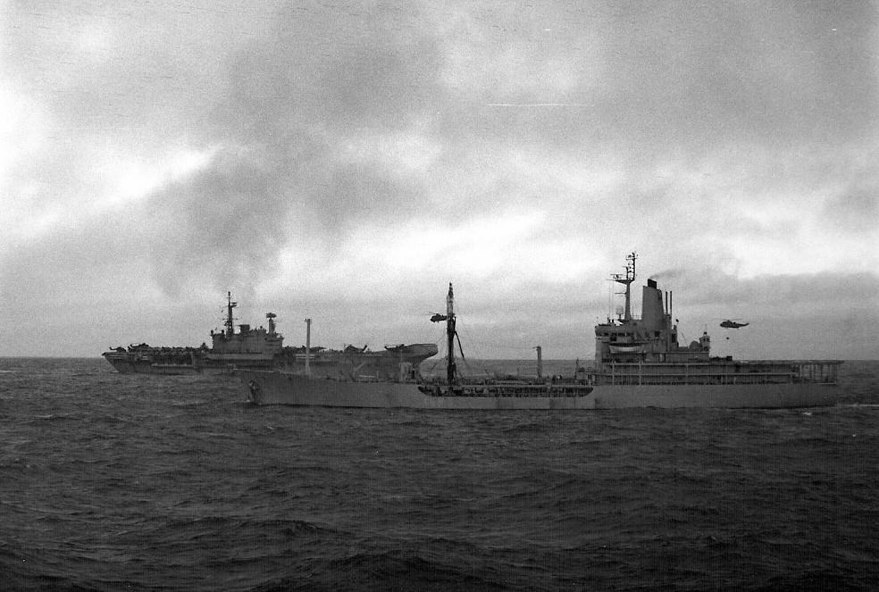 HMS Hermes RFA Blue Rover
RFA Blue Rover and HMS Hermes, South Atlantic 1982
Keywords: Hermes Blue Rover