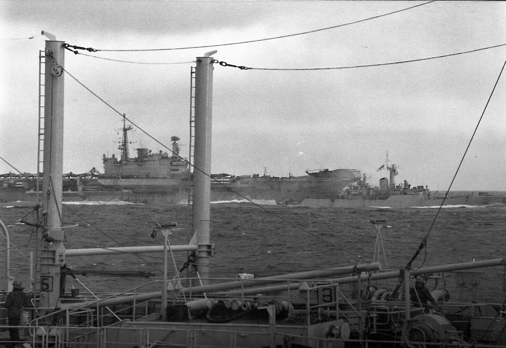 HMS Hermes and RFA Blue Rover
HMS Hermes and RFA Blue Rover photographed from RFA Resource, South Atlantic, 1982
Keywords: Hermes Resource Blue Rover